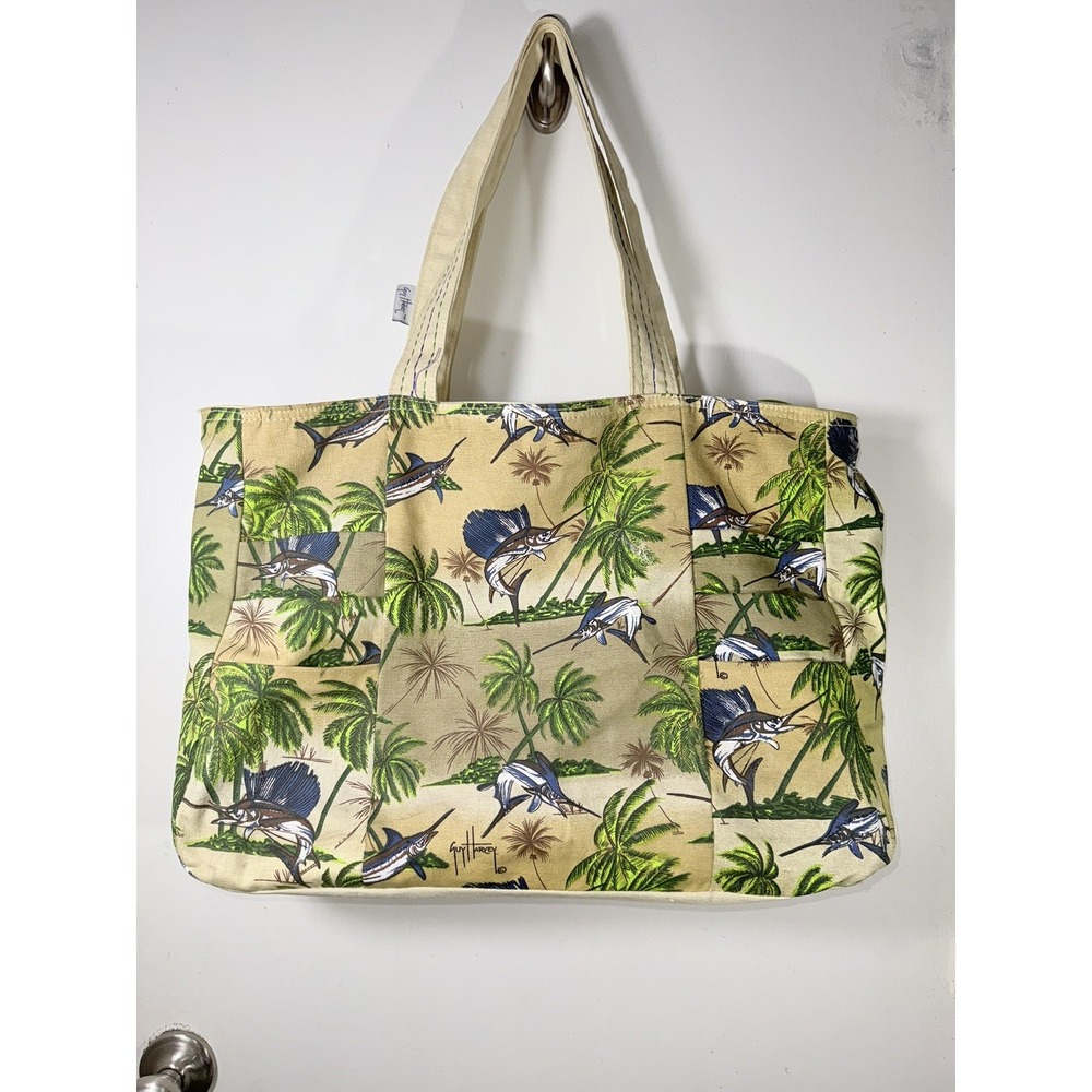 Guy Harvey Fish Print Multicolor Tote Bag Large Shoulder Strap Beach Theme